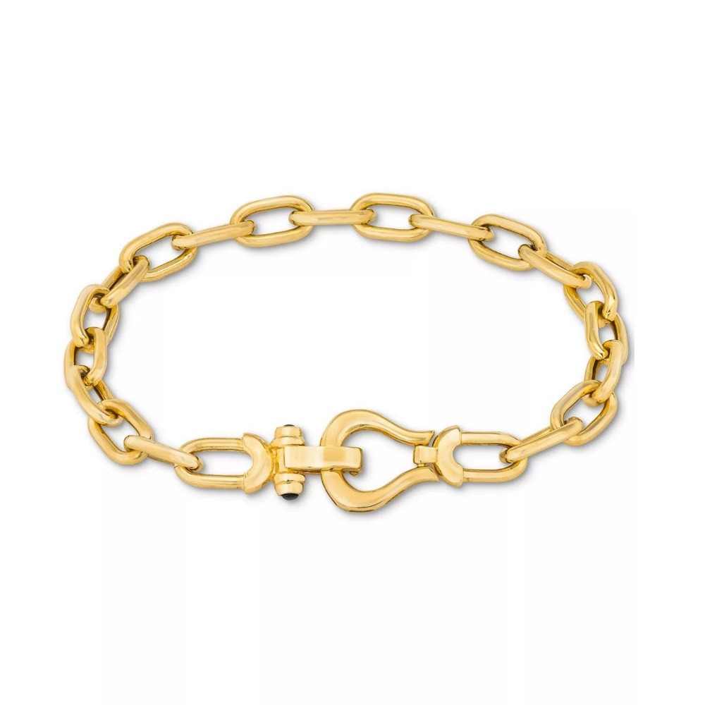 Italian Gold Horseshoe Clasp Paperclip Link Bracelet – 14K Gold-Plated Silver